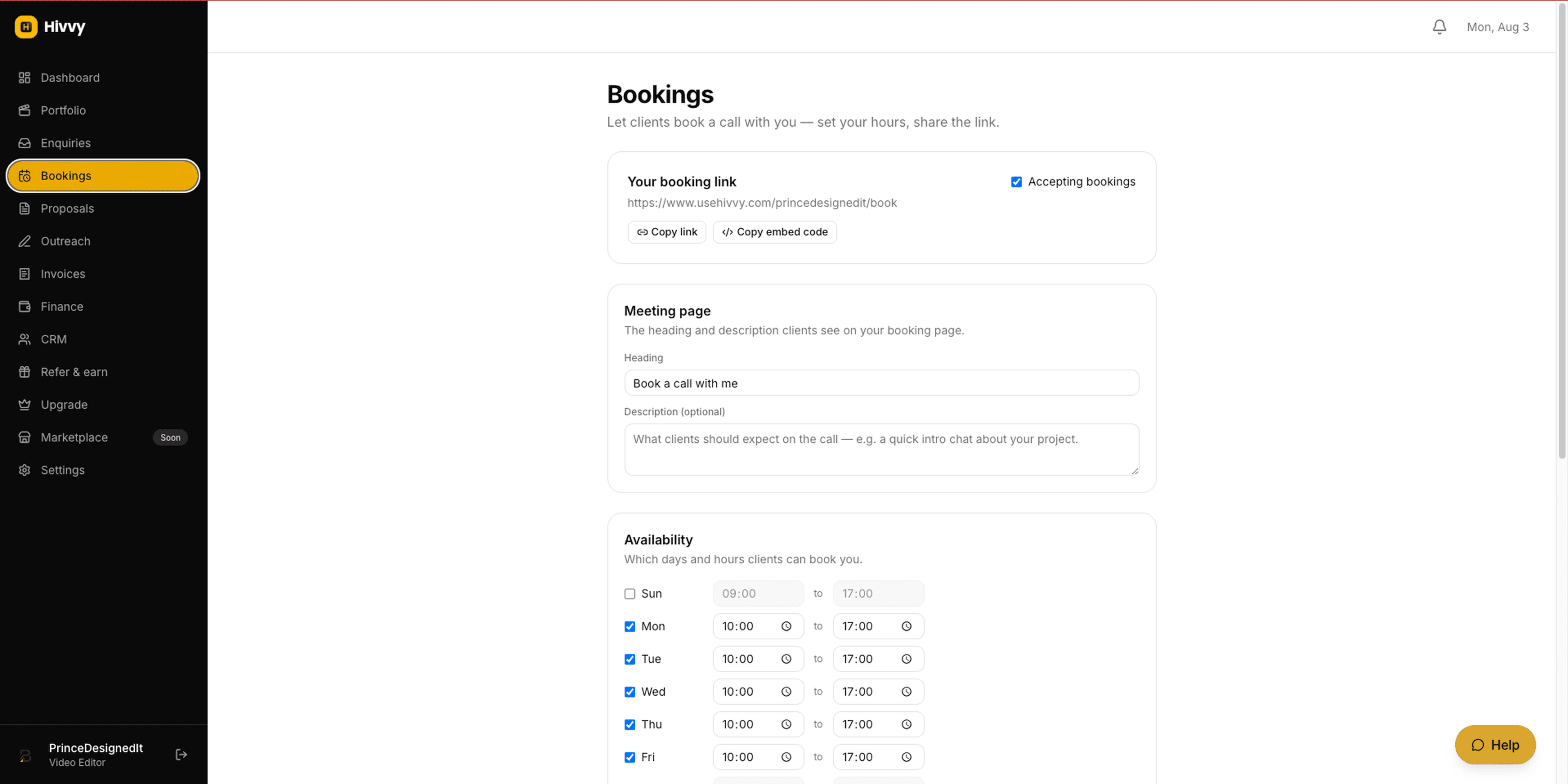 A Hivvy booking page showing real availability and a confirmed slot